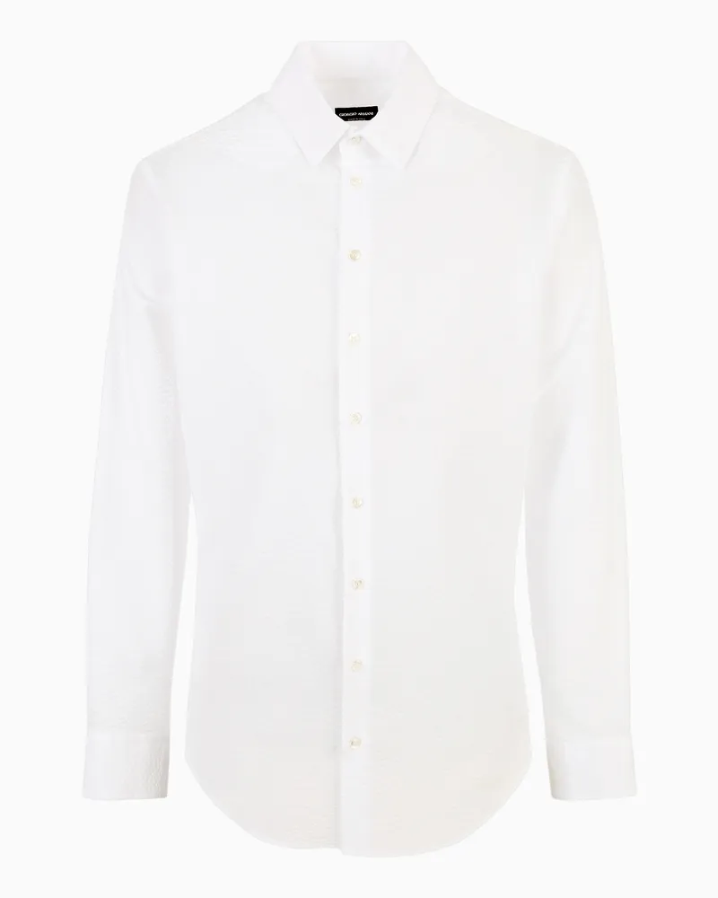 Giorgio Armani Hemd in Regular Fit aus Seersucker-Baumwolle Weiß