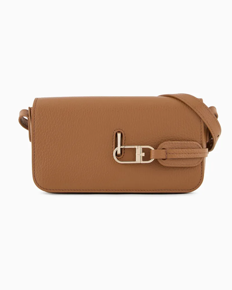Giorgio Armani Mini-Umhängetasche aus vollnarbigem Leder Kamel