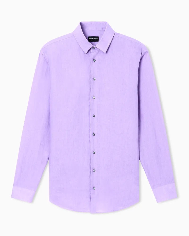 Giorgio Armani Regular Fit Hemd aus Leinen Violett