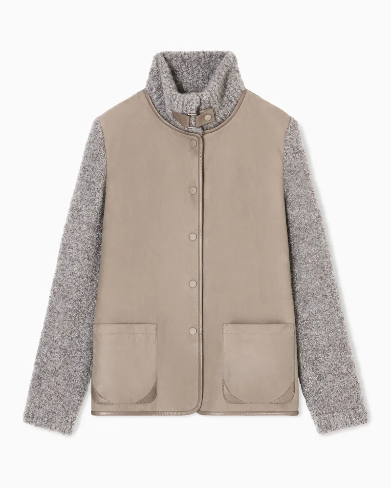 Giorgio Armani Jacke aus Kalbsleder, Kaschmir und Bouclé-Seide Grau