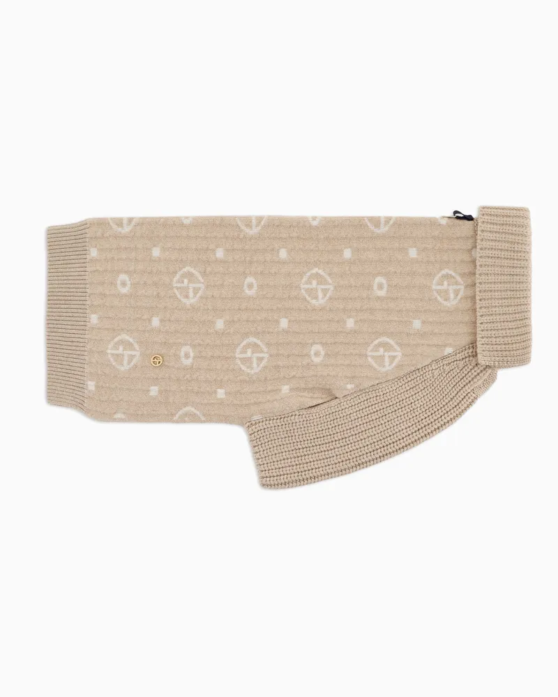 Giorgio Armani Poldo x  Kleiner Pullover aus Schurwolle und Kaschmir mit Monogramm-Jacquard Beige