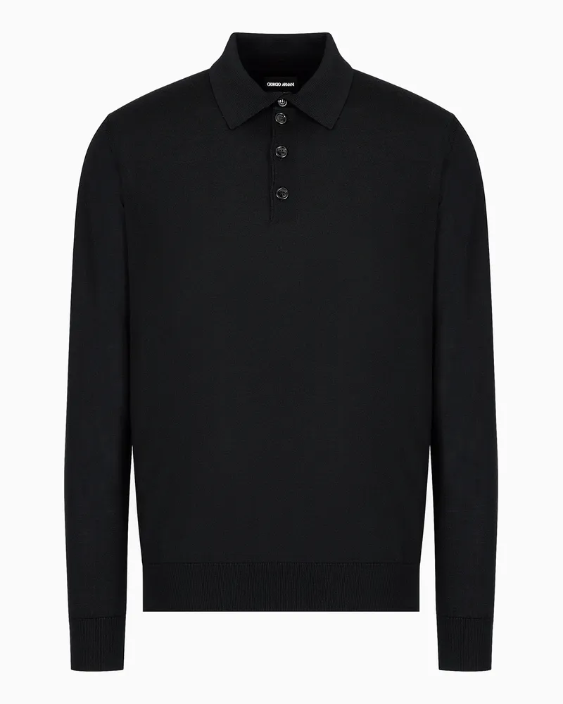Giorgio Armani Poloshirt mit langen Ärmeln aus Schurwolle Schwarz