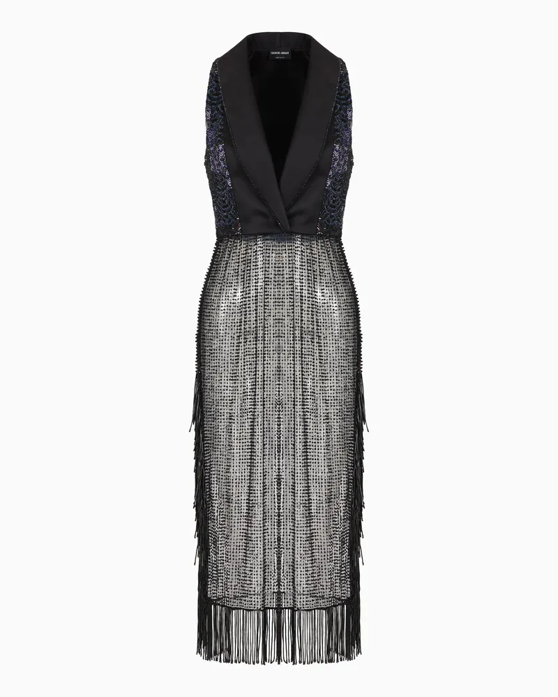 Giorgio Armani Kleid mit Reverskragen und besticktem Rock Gemustert