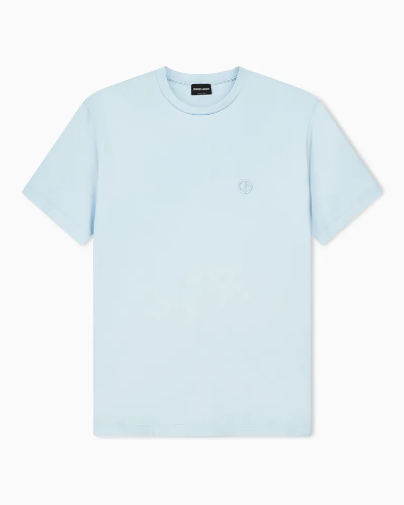 Giorgio Armani T-Shirt aus Interlock-Baumwolle mit Logostickerei Hellblau