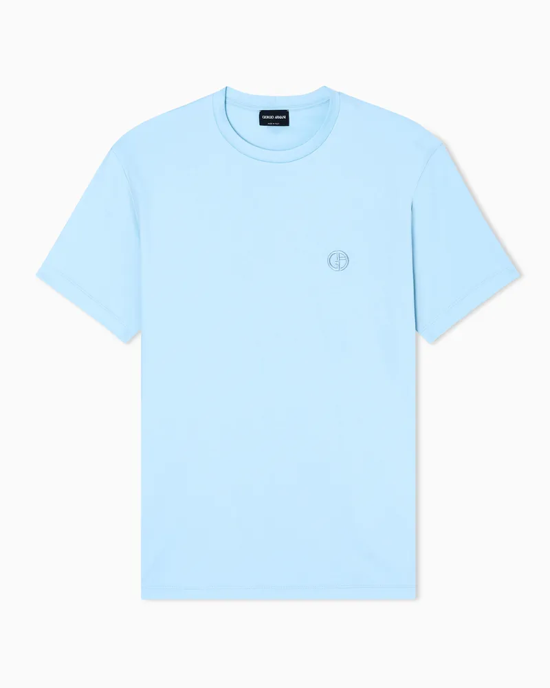 Giorgio Armani T-Shirt aus Interlock-Baumwolle mit Logostickerei Hellblau
