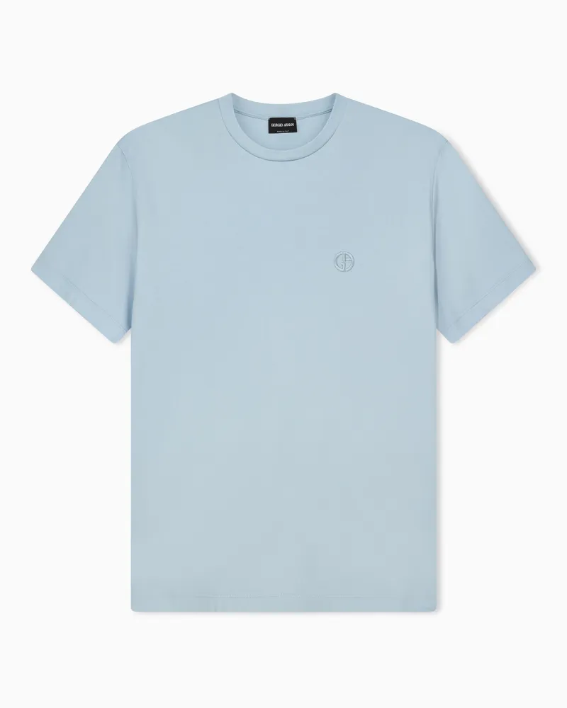 Giorgio Armani T-Shirt aus Interlock-Baumwolle mit Logostickerei Hellblau