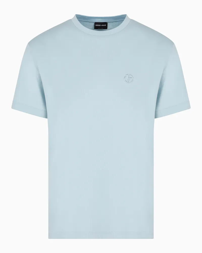 Giorgio Armani T-Shirt aus Interlock-Baumwolle mit Logostickerei Hellblau