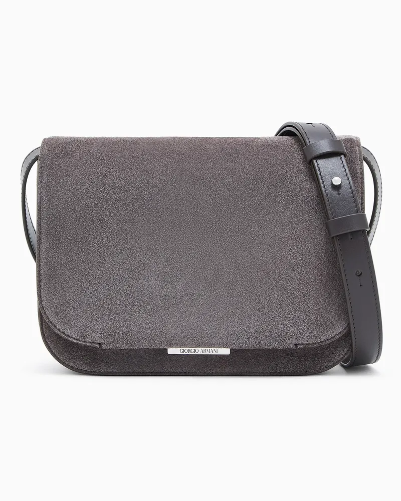 Giorgio Armani Mittlere Schultertasche aus Veloursleder Braun