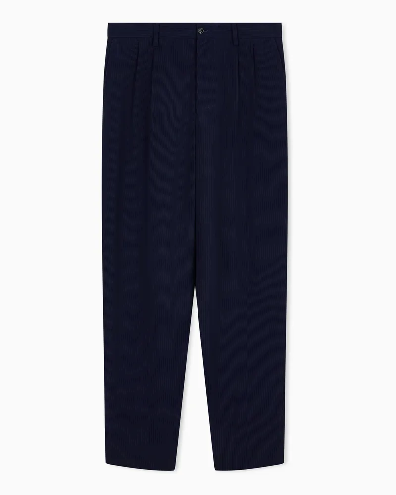 Giorgio Armani Bundfaltenhose aus Schurwolle und Viskose in Samtoptik Blau