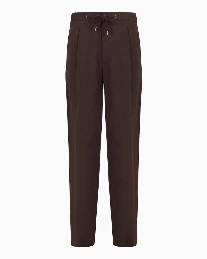Giorgio Armani Hose mit Bundfalte aus reinem Leinen Braun