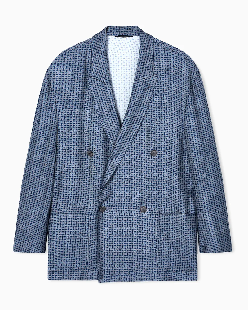 Giorgio Armani Doppelreihiges Sakko aus bedruckter Viskose Blau
