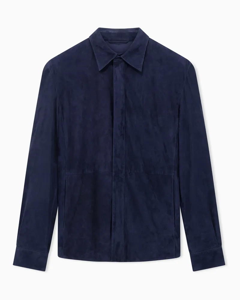 Giorgio Armani ASV Hemdjacke aus Lamm-Veloursleder Marineblau