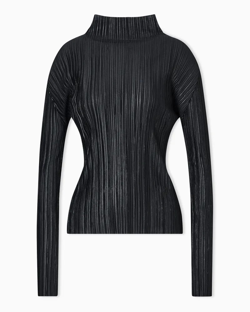Giorgio Armani Oberteil mit langen Ärmeln aus Plissee-Jersey Schwarz