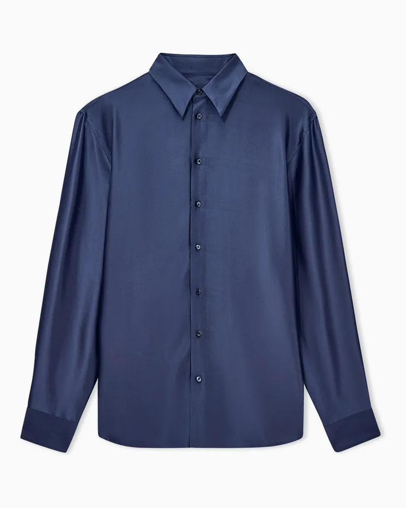 Giorgio Armani Langarmhemd Regular Fit aus Viskose und Seidenpopeline Blau