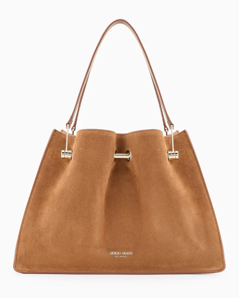 Giorgio Armani Kleine Einkaufstasche aus Veloursleder Kamel