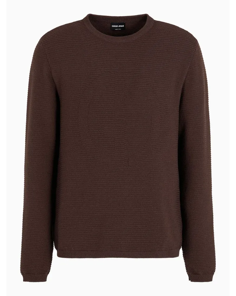 Giorgio Armani Pullover mit Rundhalsausschnitt Aus Schurwollmischung mit Jacquard-logo Cioccolato