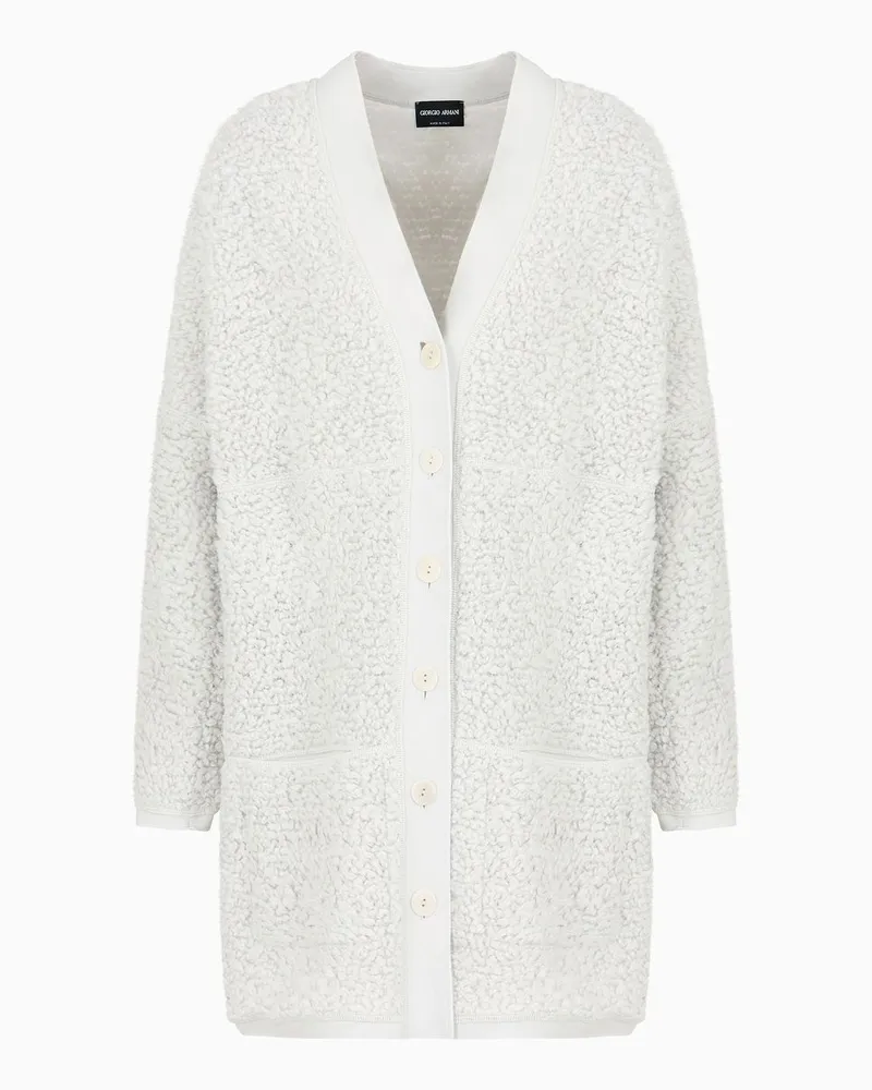 Giorgio Armani Langer Cardigan Aus Woll-jersey mit Bouclé-effekt Weiss