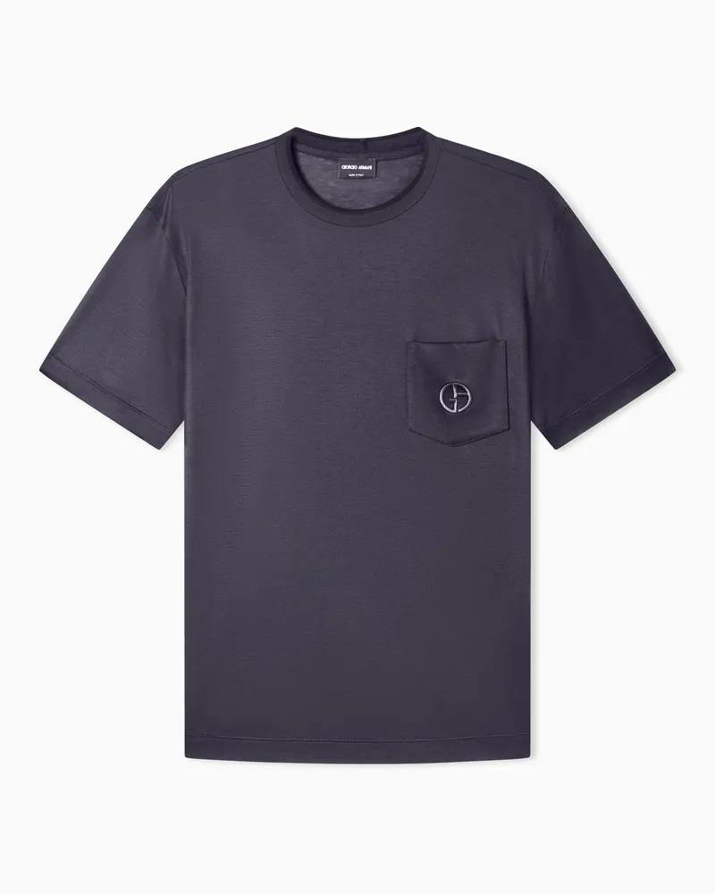Giorgio Armani T-Shirt aus Cupro und Seide mit kleiner Tasche Marineblau