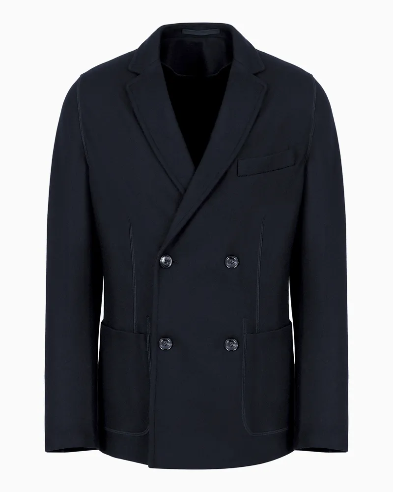 Giorgio Armani Doppelreihiges Sakko Icon aus gewalktem Kaschmir-Interlock Marineblau