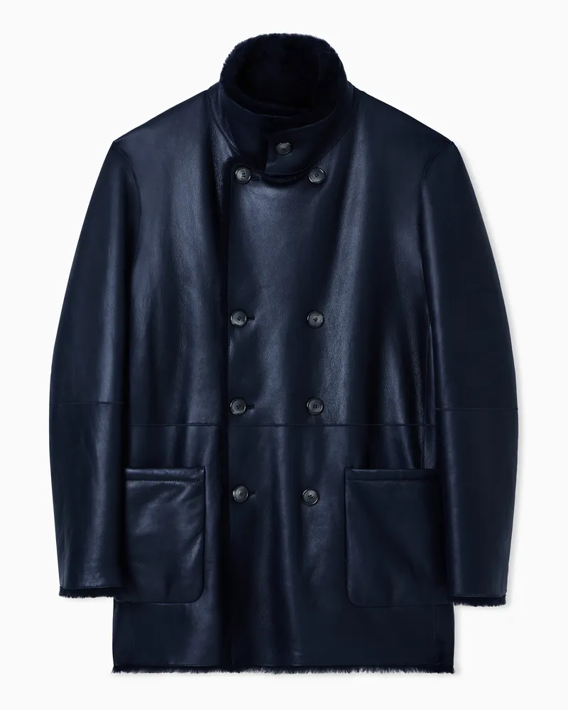 Giorgio Armani Doppelreihiger Wende-Caban aus Schaffell Marineblau