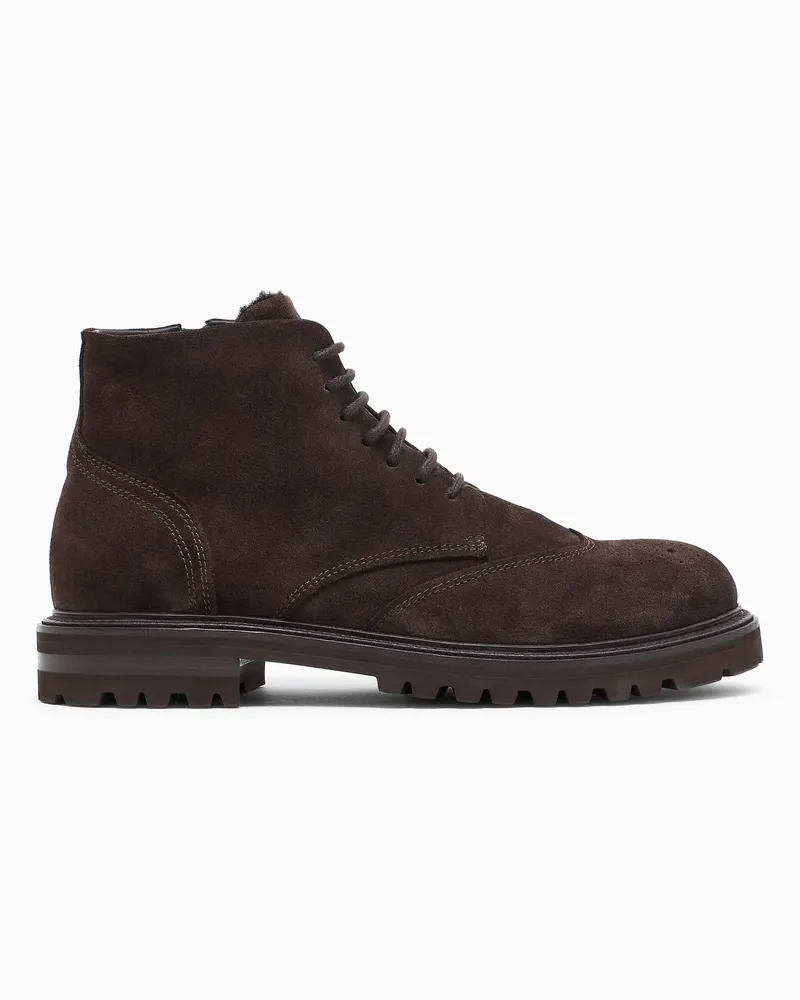 Giorgio Armani Veloursleder-Schnürboots mit Brogue-Muster und Profilsohle Braun