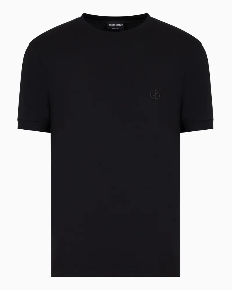 Giorgio Armani ASV Pullover mit Rundhalsausschnitt und kurzen Ärmeln, gefertigt aus elastischem Viskose-Jersey Schwarz