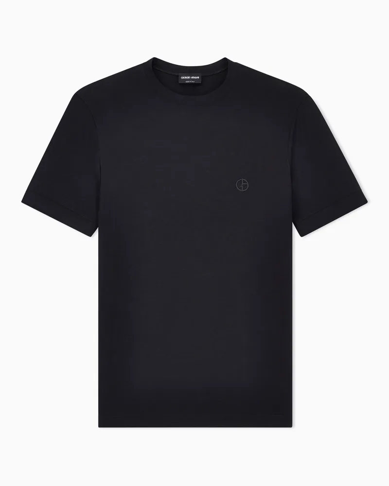 Giorgio Armani ASV  T-Shirt mit Rundhalsausschnitt aus elastischem Viskose-Jersey mit Stickerei Schwarz
