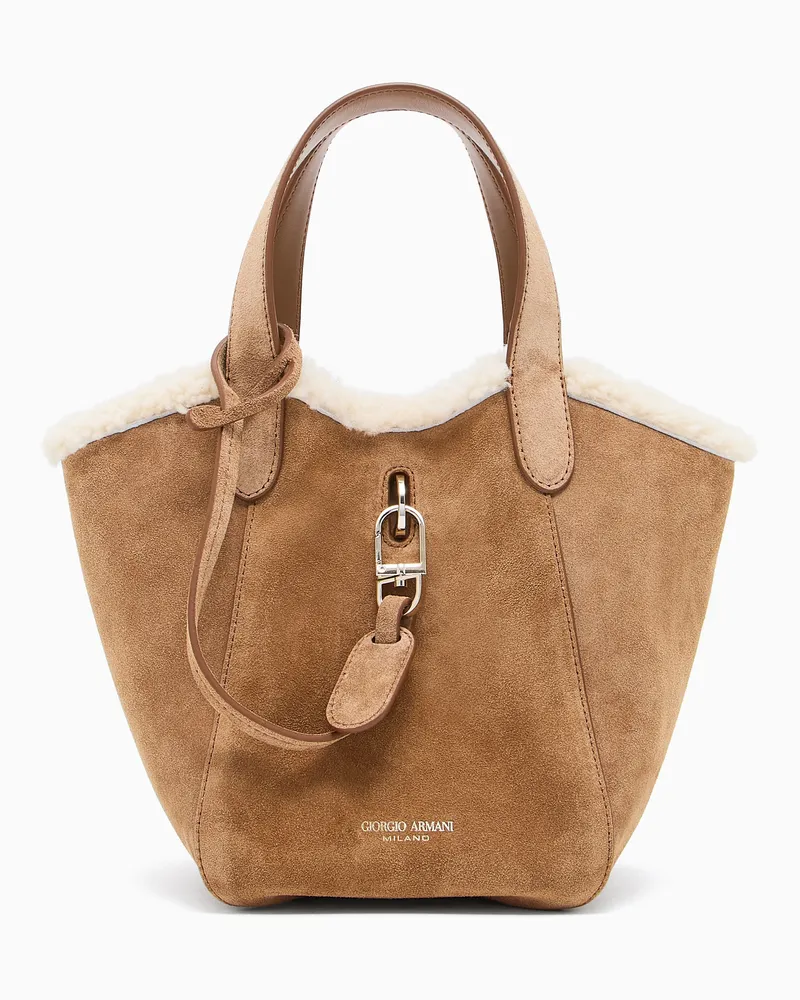 Giorgio Armani Kleine  Neve Handtasche aus Veloursleder und Shearling Kamel