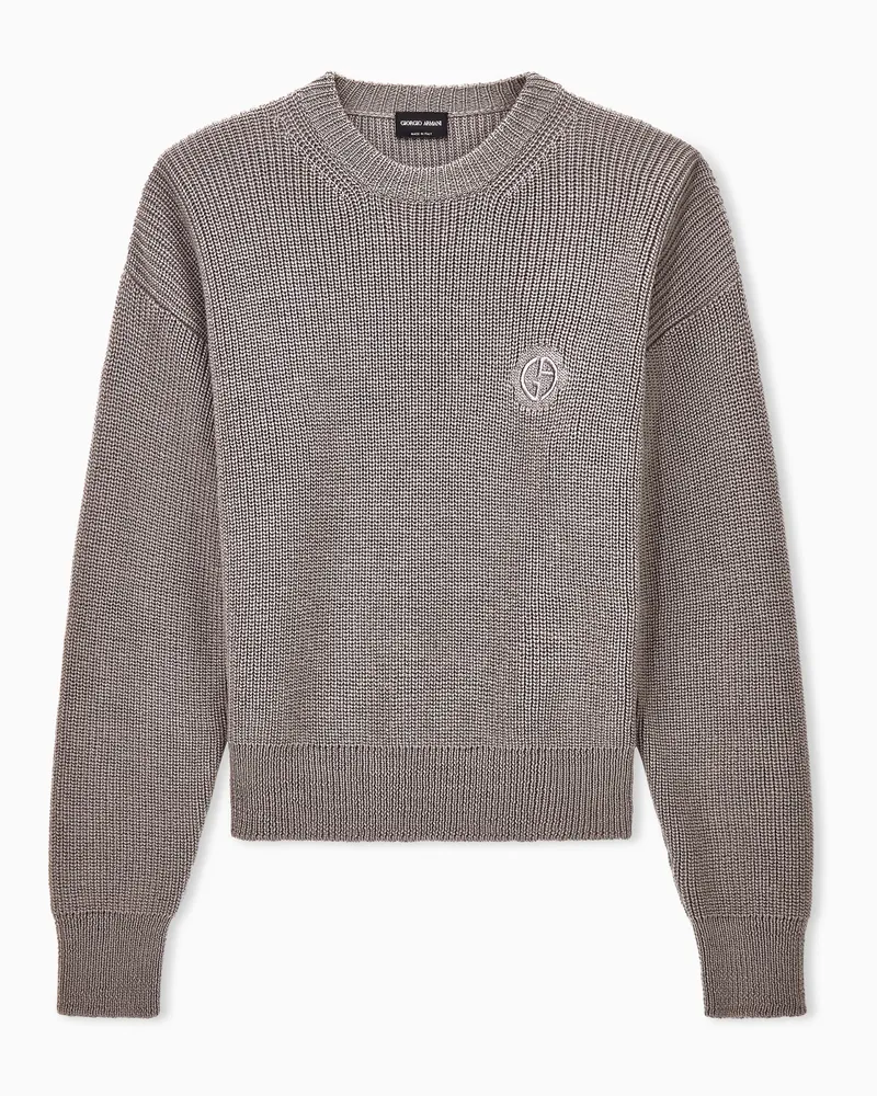 Giorgio Armani Rundhalspullover aus Schurwolle im Halbpatentmuster Beige