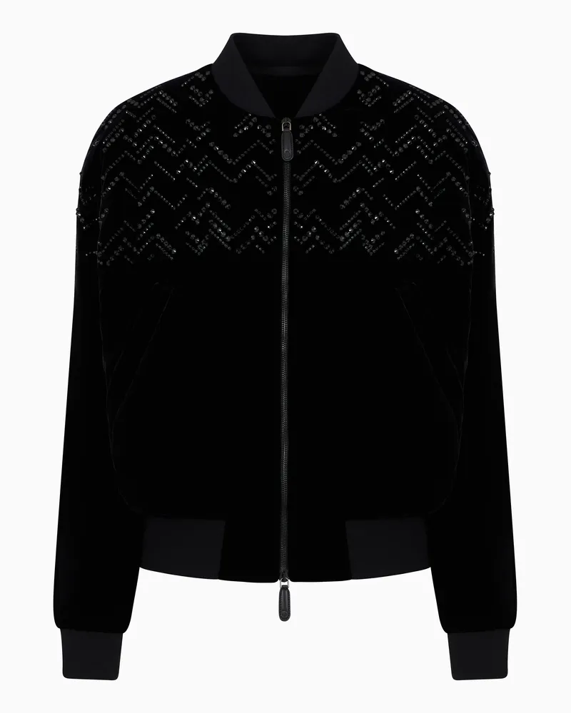 Giorgio Armani Giorgio’s Bomberjacke aus Samt mit applizierten Strass-Details Schwarz