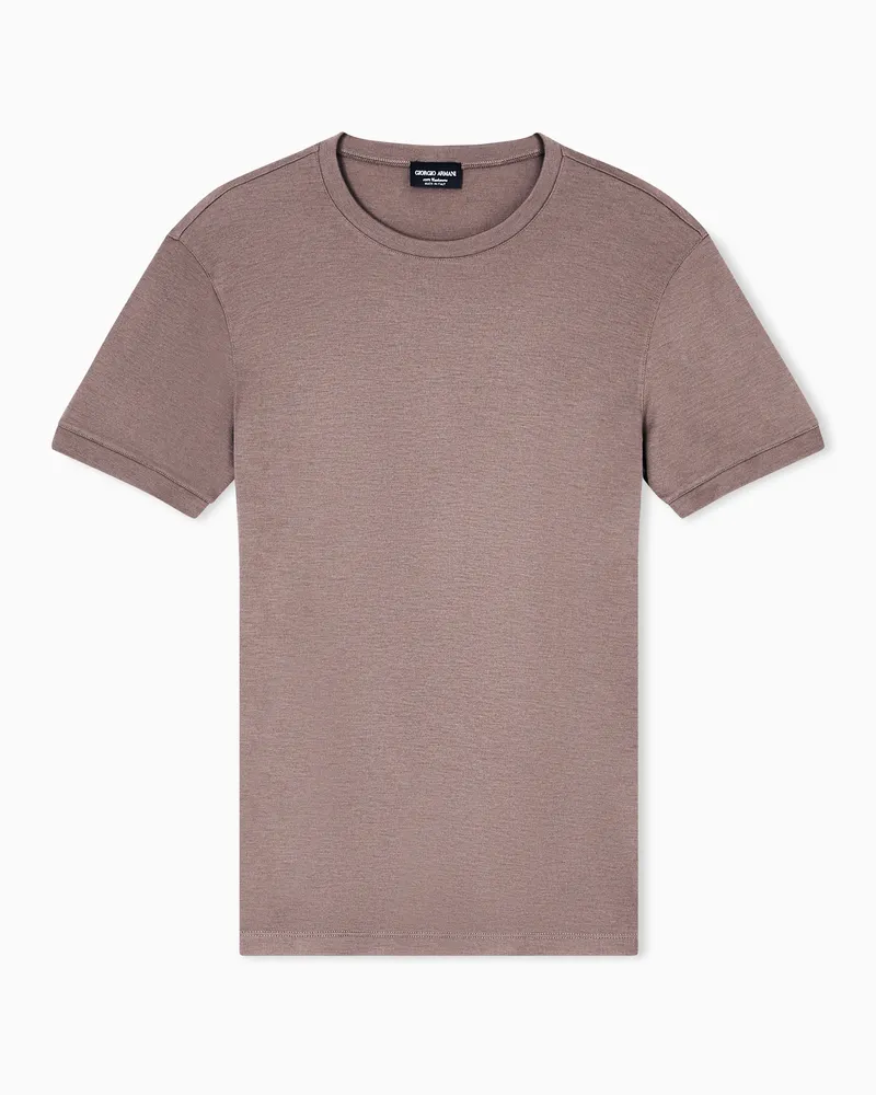 Giorgio Armani Rundhalspullover Icon mit langen Ärmeln aus Kaschmir-Interlock Beige