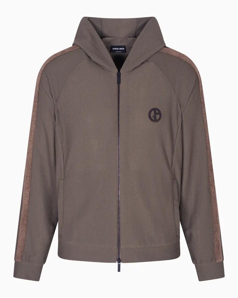 Giorgio Armani Sweatshirt mit Kapuze aus technischem Gaufré Beige