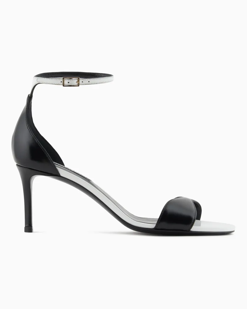 Giorgio Armani Zweifarbige Sandale mit einem Absatz aus gebürstetem Leder Zweifarbig