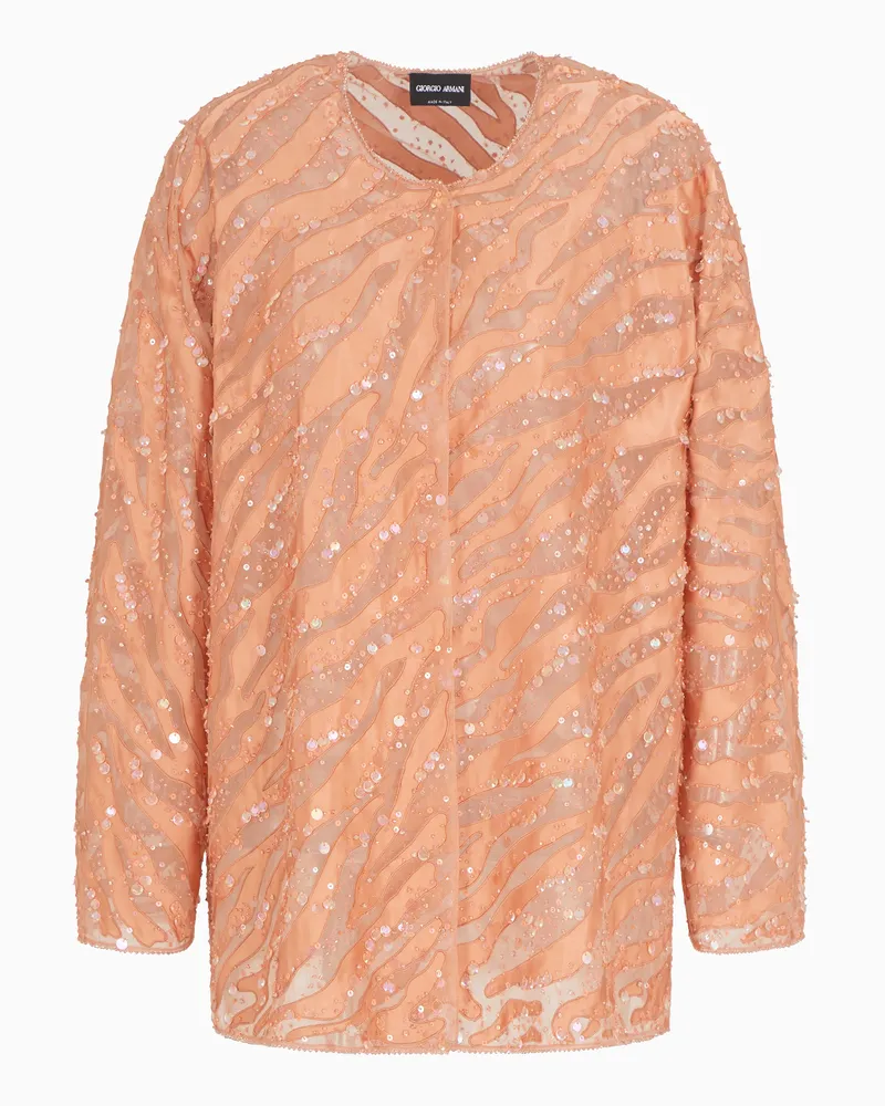 Giorgio Armani Hemd aus Organza mit Animalier-Stickerei Gemustert