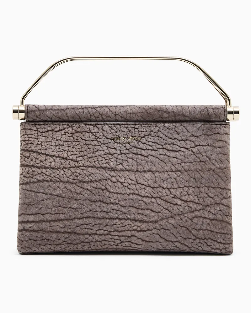 Giorgio Armani Kleine Handtasche aus bedrucktem Nubukleder Braun
