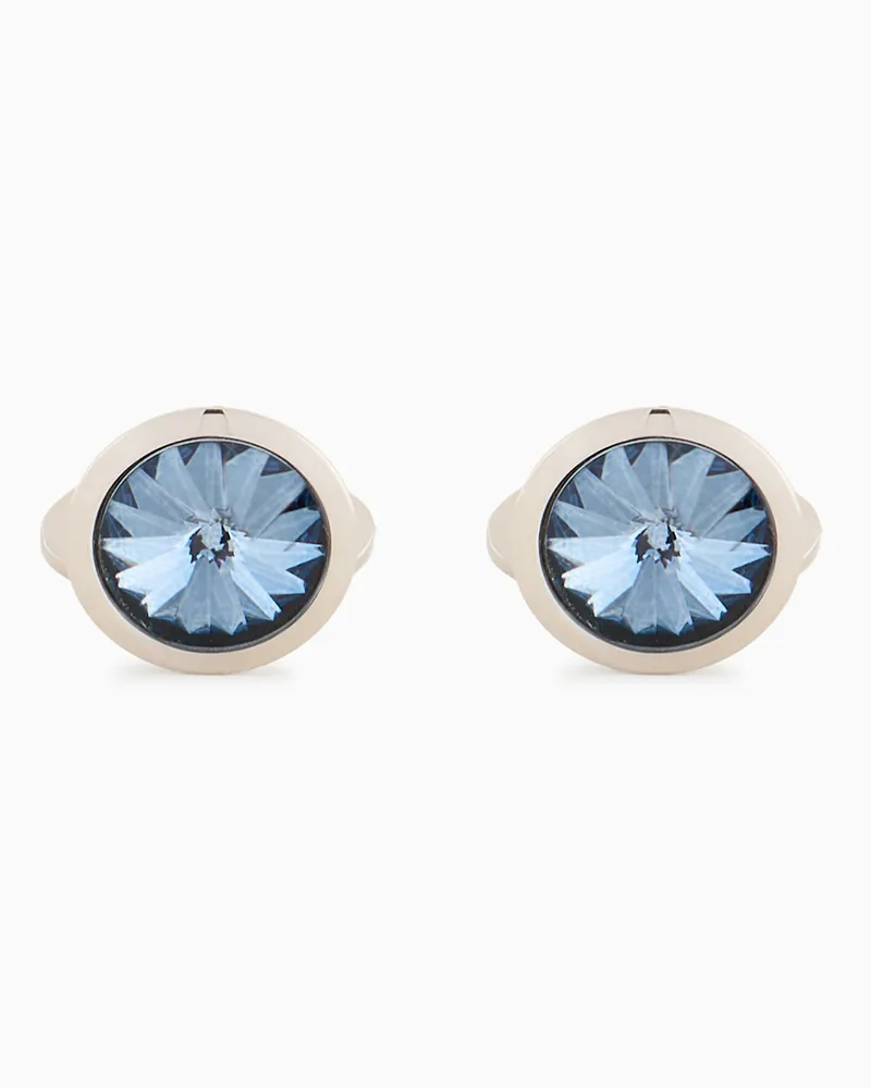 Giorgio Armani Manschettenknöpfe aus 925er Silber mit farbigem Schmuckkristall Blau