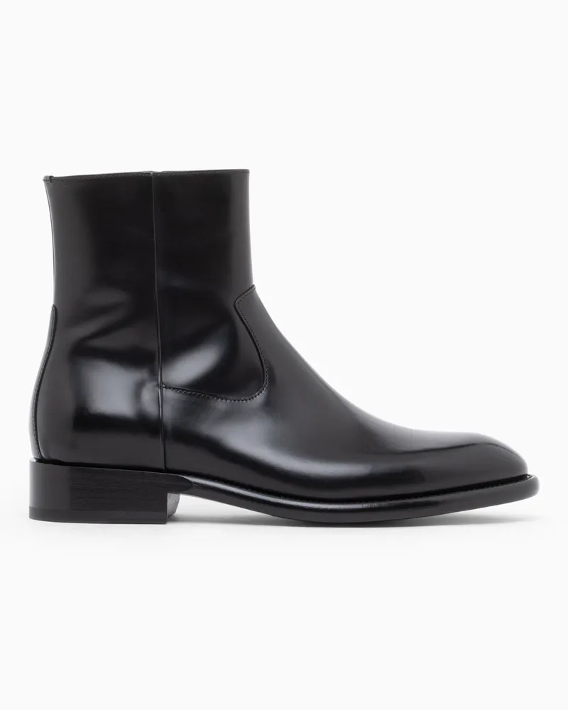 Giorgio Armani Boot aus poliertem Leder mit Reißverschluss Schwarz