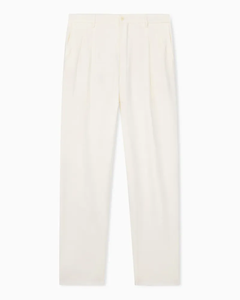 Giorgio Armani Hose mit doppelten Bundfalten aus einem Seidentwill-Mischgewebe Weiß