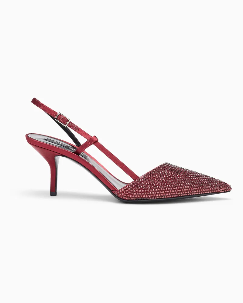 Giorgio Armani Spitze Slingbacks aus Satin mit Strass und Stilettoabsatz Burgunderrot