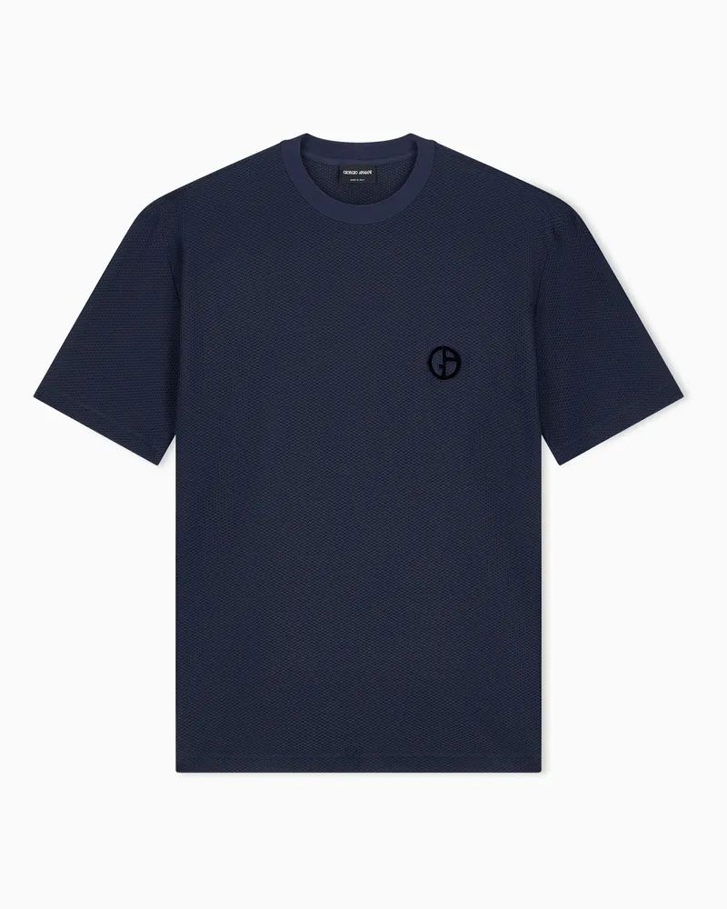Giorgio Armani T-Shirt mit Wabenstruktur und geripptem Rundhalsausschnitt Marineblau