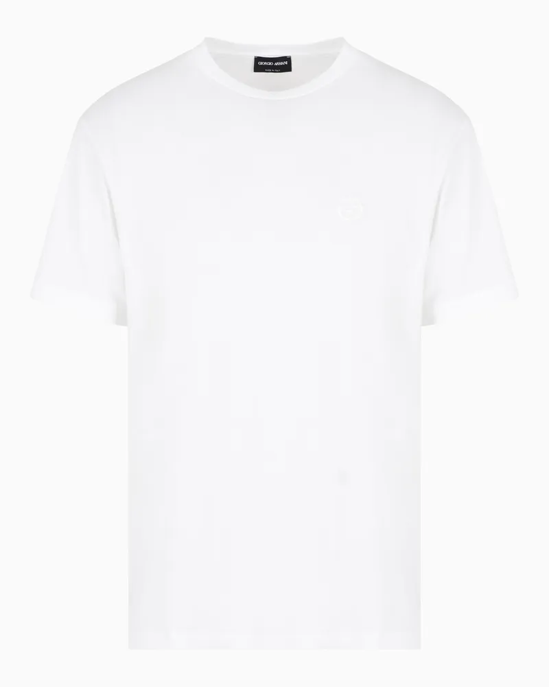 Giorgio Armani T-Shirt aus Interlock-Baumwolle mit Logostickerei Weiß