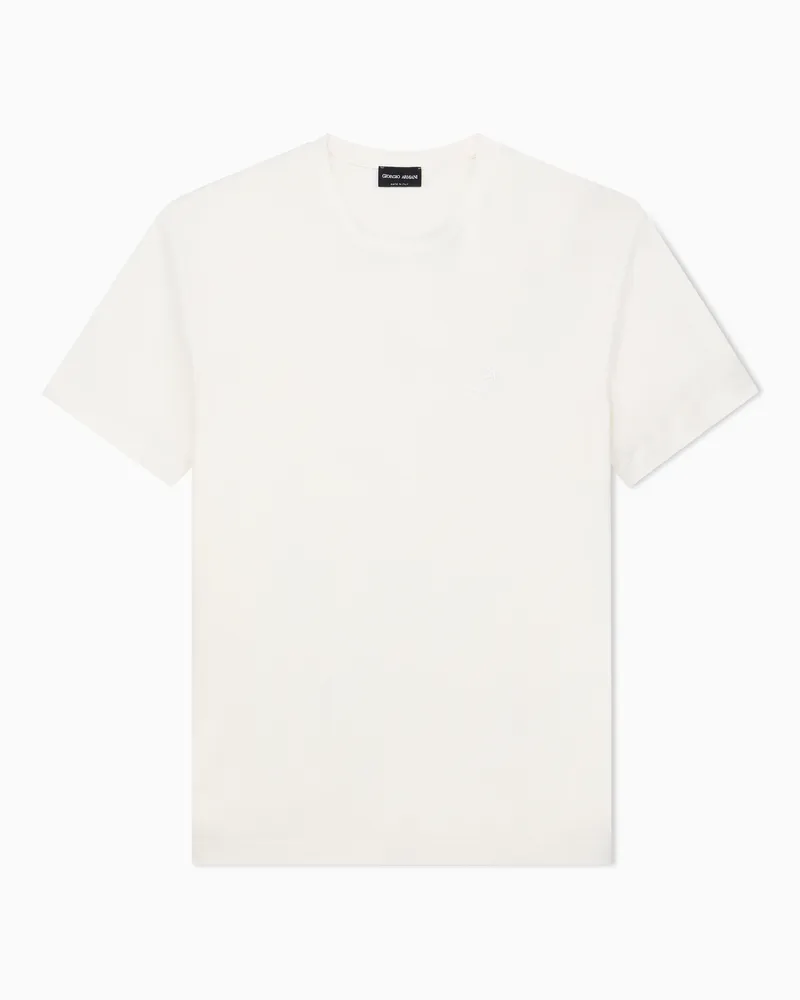 Giorgio Armani T-Shirt aus Interlock-Baumwolle mit Logostickerei Weiß