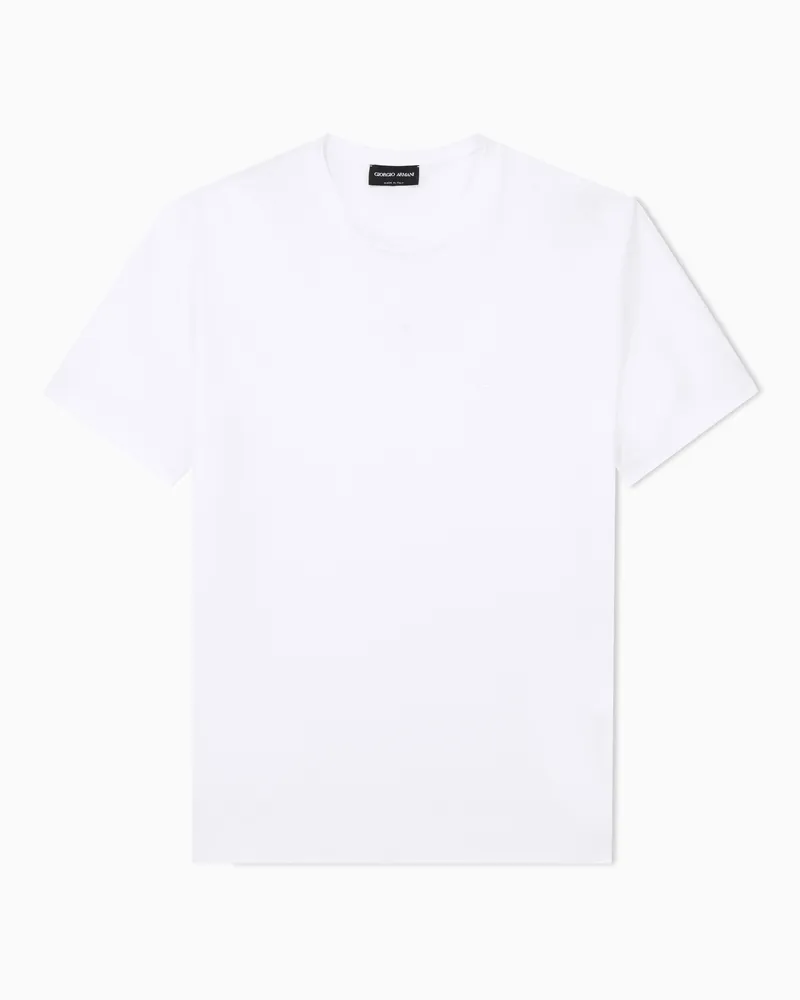 Giorgio Armani T-Shirt aus Interlock-Baumwolle mit Logostickerei Weiß