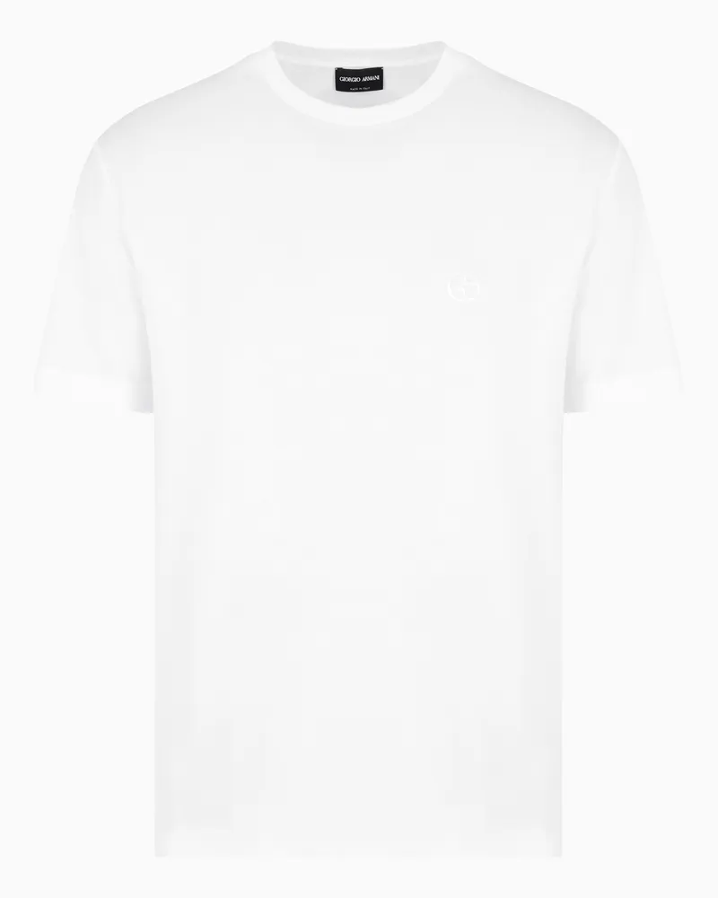 Giorgio Armani T-Shirt aus Interlock-Baumwolle mit Logostickerei Weiß