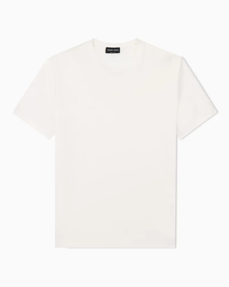 Giorgio Armani T-Shirt aus Interlock-Baumwolle mit Logostickerei Weiß