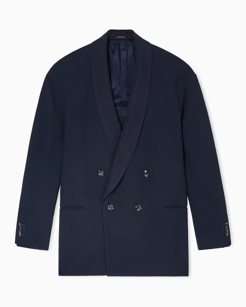 Giorgio Armani Doppelreihiges Sakko aus Schurwolle und Canneté-Viskose Blau