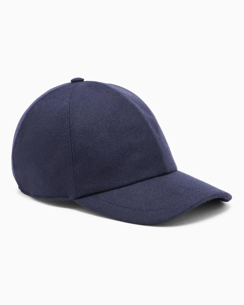 Giorgio Armani Baseballkappe aus Wolle und Kaschmir mit Lederdetails Marineblau