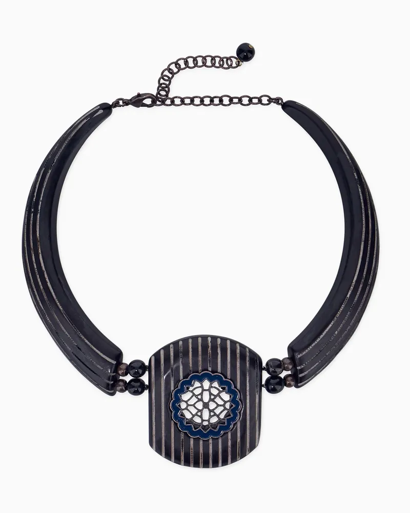 Giorgio Armani Halskette mit rechteckigem Anhänger und verstellbarer Kette Blau