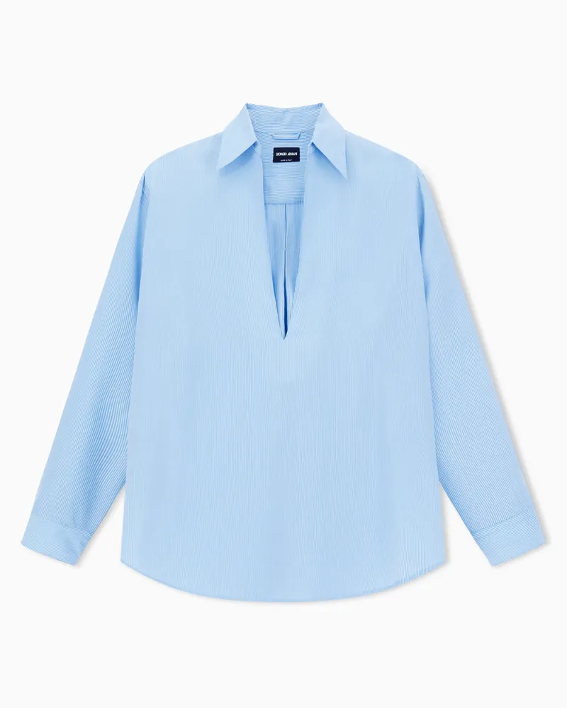 Giorgio Armani Offenes Hemd aus einem Lyocell-Mischgewebe mit schmalen Streifen Hellblau