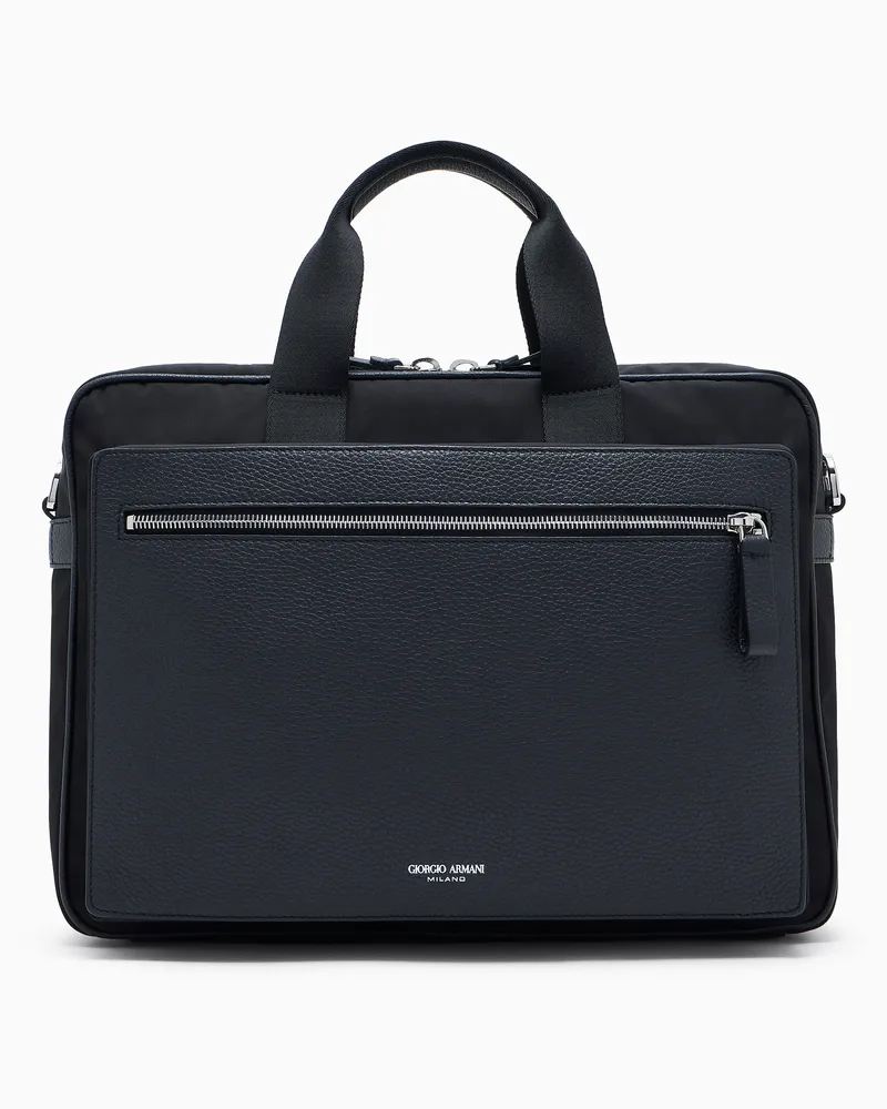 Giorgio Armani Aktentasche aus Nylon und vollnarbigem Leder ASV Schwarz